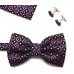 Set papion, batista si butoni negru violet model abstract 1571